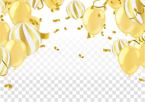 Gold Balloons Festive Confetti Streamers Background Vector Illustration — Stock Vector