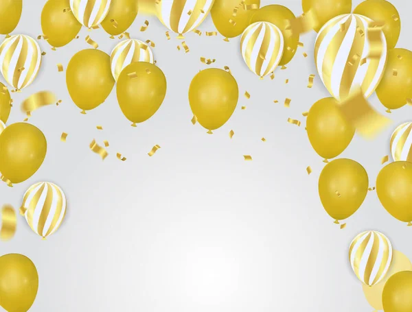 Balões Ouro Confetes Festivos Streamers Fundo Ilustração Vetorial — Vetor de Stock