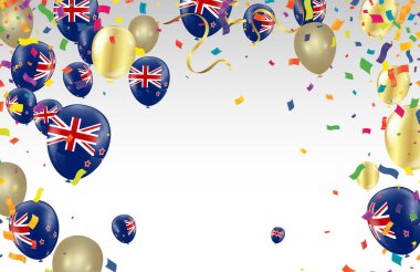 Yeni Zelanda Bağımsızlık Günü posteri. Vatansever tatiller. Yeni Zelanda balonları.