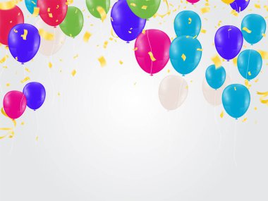 Üst üste uçan renkli balonların ışık çeşitleri koleksiyonu. Arkaplanda izole