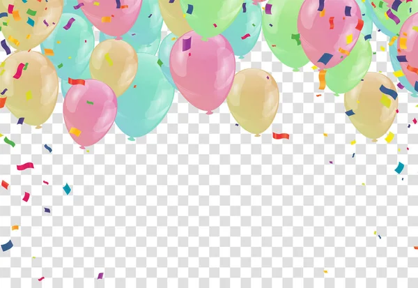 Collection Light Colored Balloons Flying Row Isolated Background — 스톡 벡터