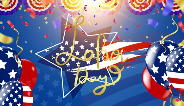 Bannière Joyeuse Fête Travail Illustration Vectorielle Arrière Plan Patriotique Américain — Image vectorielle