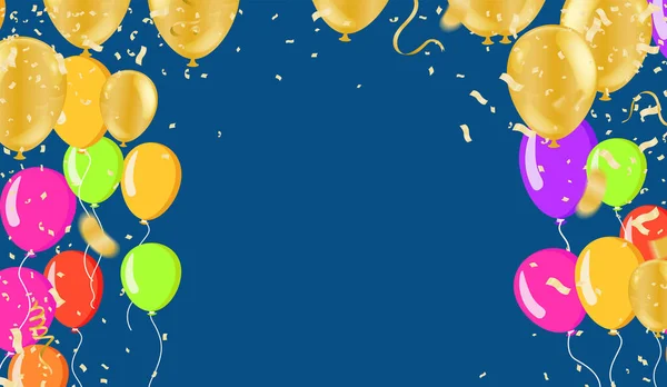 Party Banner Mit Luftballons Voller Farbe Und Serpentin — Stockvektor