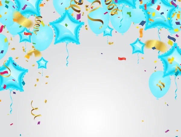 Grupo Balões Luz Azul Fundo Conjunto Balões Para Aniversário Aniversário — Vetor de Stock