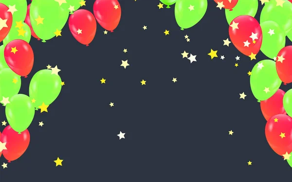 Balões Vermelhos Verdes Ilustração Confete Fitas Bandeira Celebração Fundo Modelo — Vetor de Stock