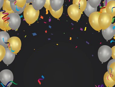 Altın ve gümüş renkli balonlar havada uçuşuyor. arkaplan