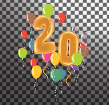 Doğum günün kutlu olsun. Yıl dönümü tebrik kartı numaralı, arka planda balon.