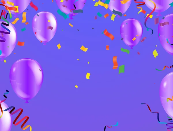 Mall För Grattis Födelsedagskortet Med Plats För Text Lila Ballonger — Stock vektor