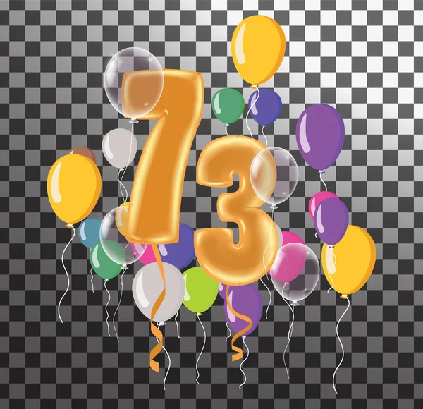 幸せな誕生日73年 楽しいお祝いのお祝いのグリーティングカード番号 背景に風船 — ストックベクタ