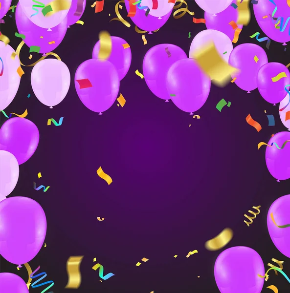 Doğum Günü Kartı Için Şablon Mesaj Için Yer Mor Balonlar — Stok Vektör