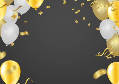 Renkli balonlar, altın ve beyaz balonlar havada uçuşuyor. arkaplan