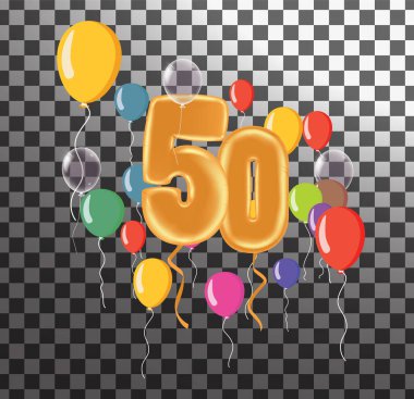 Mutlu yıllar, eğlenceli kutlama yıldönümü tebrik kartı numaralı, arka planda balon