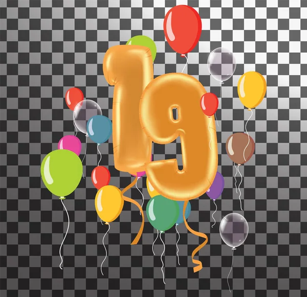 Χρόνια Πολλά Δεκαεννέα Χρόνια Διασκέδαση Επέτειο Ευχετήρια Κάρτα Αριθμό Μπαλόνι — Διανυσματικό Αρχείο