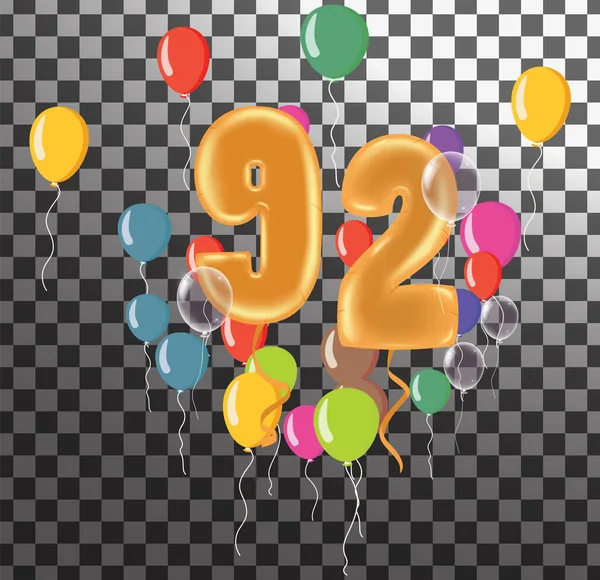Happy Birthday Ninetytwo Χρόνια Διασκέδαση Επέτειο Ευχετήρια Κάρτα Αριθμό Μπαλόνι — Διανυσματικό Αρχείο