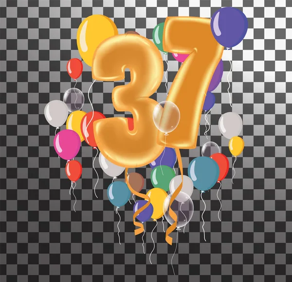 Happy Birtyseven Year Fun Celebration Anniversary Greeting Card Number Balon — Stockový vektor