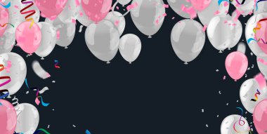 Renkli balonlar, pembe ve beyaz balonlar havada uçuşuyor. arkaplan