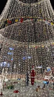 Jaipur, Hindistan 24 Aralık 2025: Yılbaşı arifesinde Jaipur 'daki bir alışveriş merkezinde çekilen karanlık arka planda Noel ağacı dekorasyonu görüntüleri