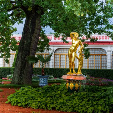 St. Petersburg, Petrodvorets, Rusya - 30 Ağustos 2020: Park and Monplaisir Palace, Peterhof