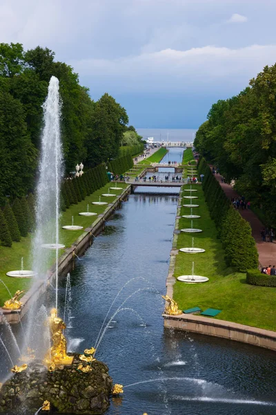 São Petersburgo Petrodvorets Rússia Agosto 2020 Fonte Grande Cascata Parque — Fotografia de Stock