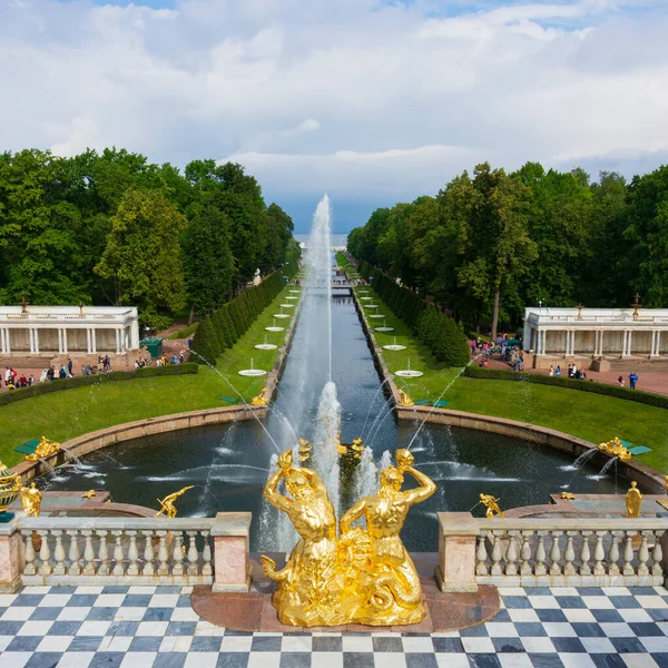 Petersburg Petrodvorez Russland August 2020 Springbrunnen Grand Cascade Unteren Park — Stockfoto