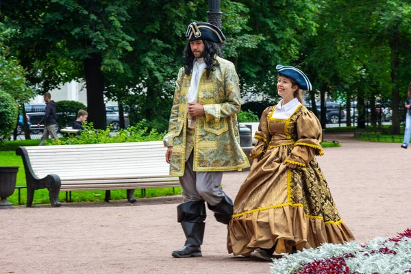 Russia Petersburg August 2020 Actors Robes Emperor Peter Empress Catherine — Stock Photo, Image