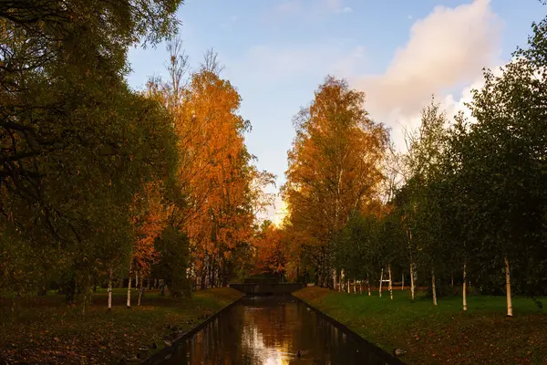 Autumn Moscow Victory Park Petersburg Russia Trees Reflected Water — Stock Photo, Image