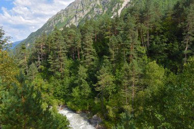 Tsey buzulu sıcak bir yaz gününde erir ve birçok büyük ve küçük dereler oluşturur, Kuzey Osetya, Rusya