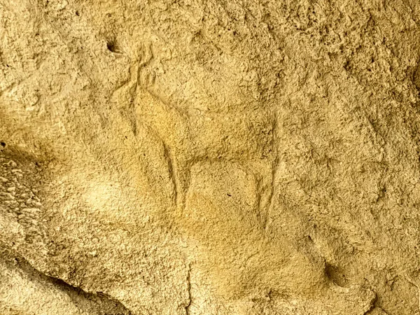 Starověké Skalní Řezby Petroglyfy Lidí Lodí Národním Parku Gobustan Expozice — Stock fotografie