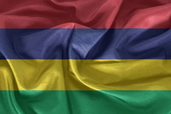 Waving flag of Mauritius. Flag has real fabric texture — Stock Photo, Image