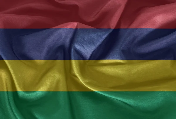 Waving flag of Mauritius. Flag has real fabric texture — Stock Photo, Image