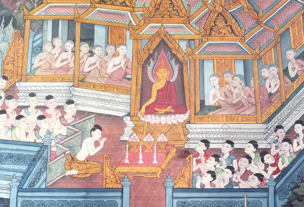 Peinture murale thaïlandaise dans le sanctuaire — Photo