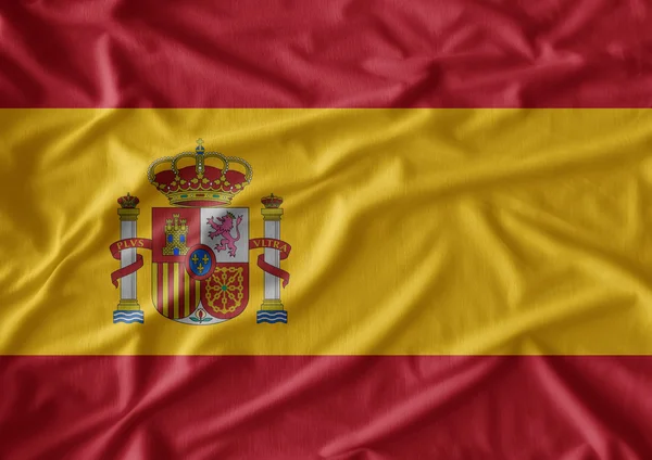 Waving flag of Spain. Flag has real fabric texture — Stock Photo, Image