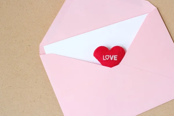 love message with pink open envelope