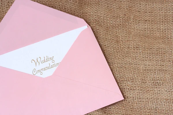 Open envelope with Wedding Congratulations card — Stock Photo, Image