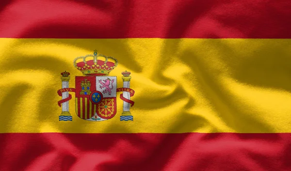 Waving flag of Spain. Flag has real fabric texture — Stock Photo, Image