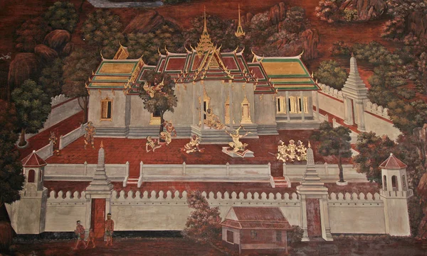 Thai Mural Pintura em santuário Wat Phra Kaew — Fotografia de Stock