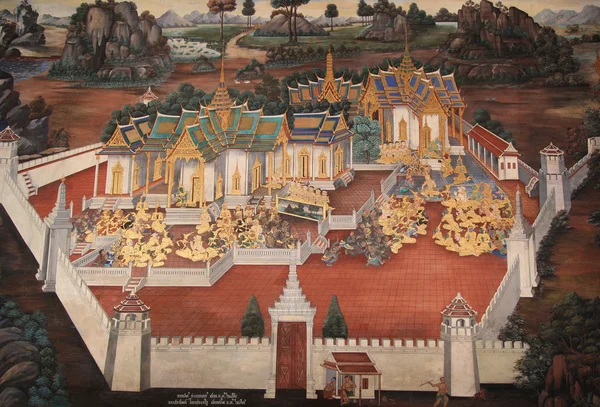 Peinture murale thaïlandaise dans le sanctuaire Wat Phra Kaew — Photo