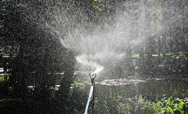 Irrigação do campo agrícola, aspersor de água — Fotografia de Stock