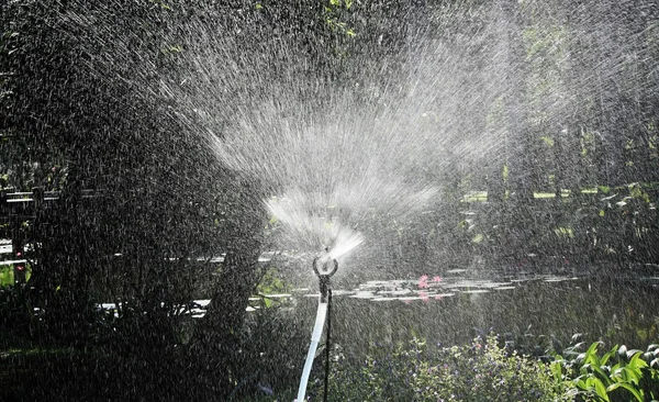 Bewässerung des landwirtschaftlichen Feldes, Sprinkleranlage — Stockfoto