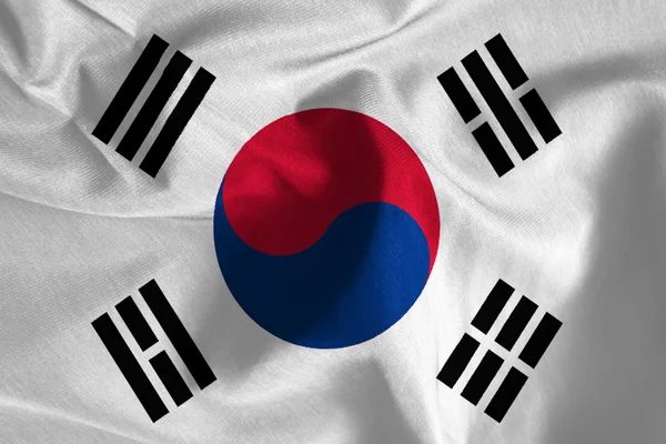 Patrón de bandera de Corea del Sur en la textura de la tela, estilo vintage —  Fotos de Stock
