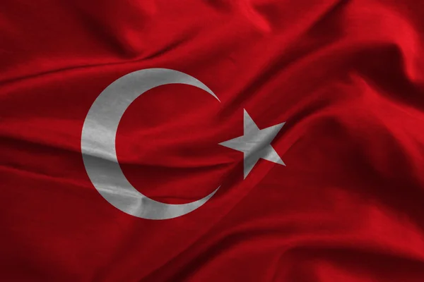 Vlag van Turkije zwaaien in de wind met zeer gedetailleerde stof textuur — Stockfoto