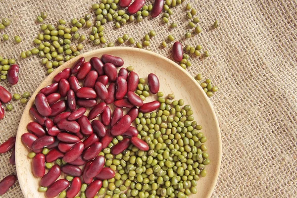 Feijão vermelho com feijão verde ou feijão mungo — Fotografia de Stock