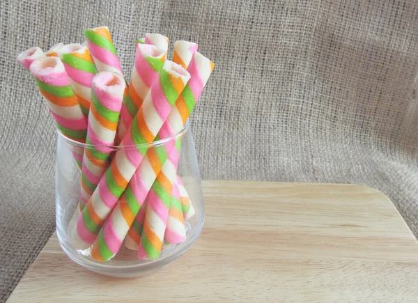 sweet wafer rolls in glass