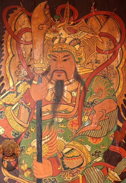 Pintura de estilo chino en la puerta de entrada del santuario en Tailandia —  Fotos de Stock