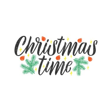 Noel zamanı mektupları. Tipografi tasarımı, afiş, arkaplan, posterler, tebrik kartları için kutlama alıntısı. El çizimi kaligrafi. Vektör illüstrasyonu beyaz arkaplanda izole edildi.