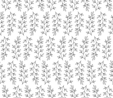 Dallarla dokuyu tekrar eden vektör. Elle çizilen bitkilerle kusursuz desen. Kartlar, arka planlar, duvar kağıtları, posterler, giysiler için çiçek baskısı. Vektör illüstrasyonu.