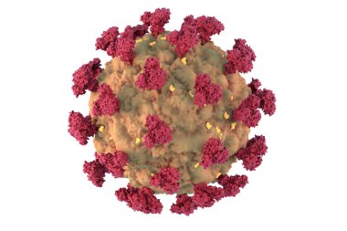 Coronavirus 'un beyaz arkaplandaki 3 boyutlu görüntüsünü oluştur. Kapat.
