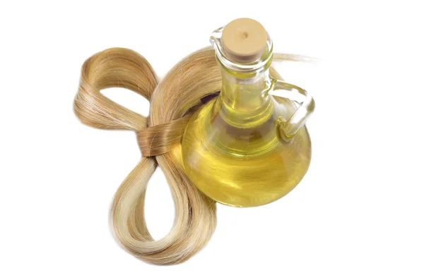 Vlasy luk a olej láhev — Stock fotografie