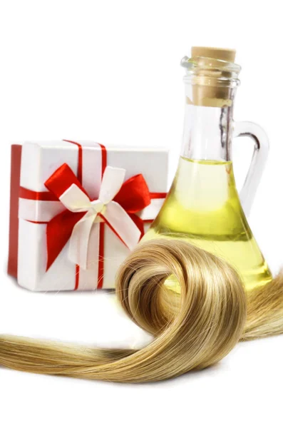 Garrafa de cabelo e óleo — Fotografia de Stock