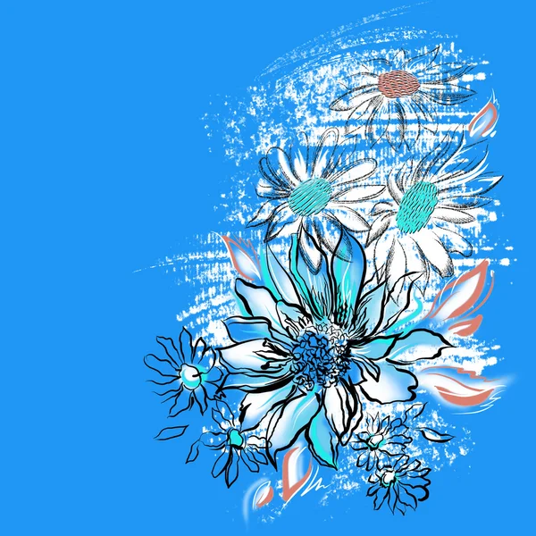 Çiçekler beyaz anahat ile boyalı — Stok fotoğraf